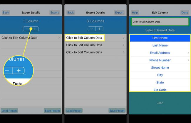 Um iPhone executando Exportar para CSV