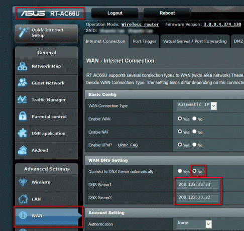 Configuración de DNS en el enrutador ASUS RT-AC66U