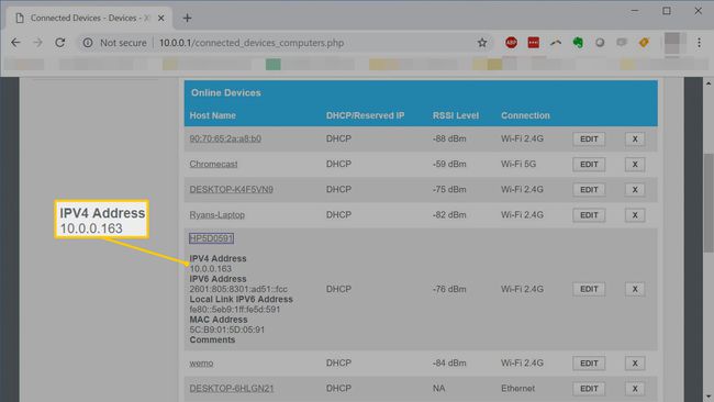 Dirección IPV4 en la página web del enrutador