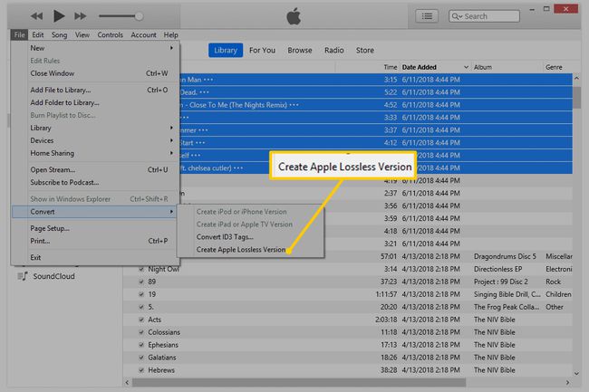 Maak een Apple Lossless Version-menu-item in iTunes