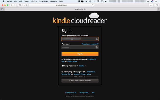 Kindle CloudReaderサイトのログインページ