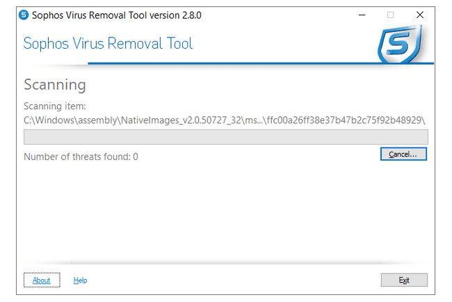 Снимак екрана Сопхос алата за уклањање вируса у оперативном систему Виндовс 10