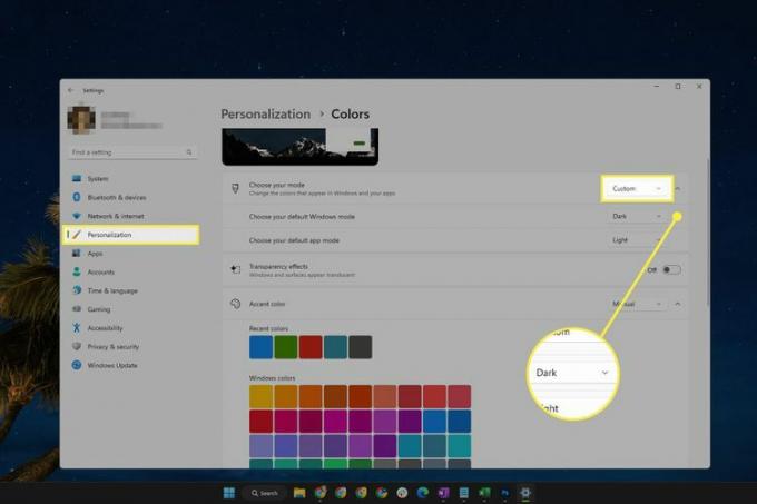 L'impostazione della modalità predefinita di Dark Windows in Windows 11.