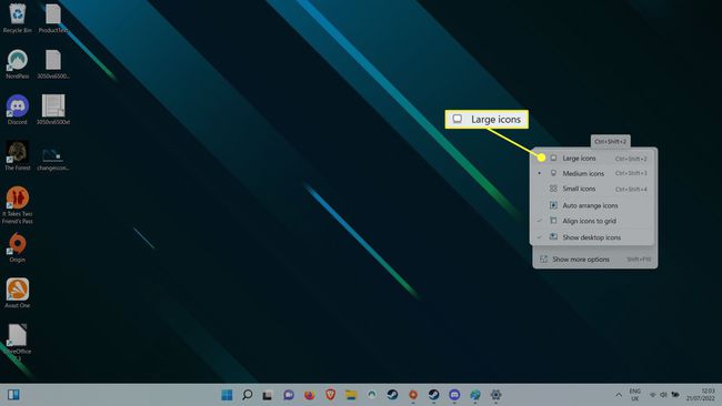 Størrelsesalternativer for skrivebordsikoner på Windows 11.
