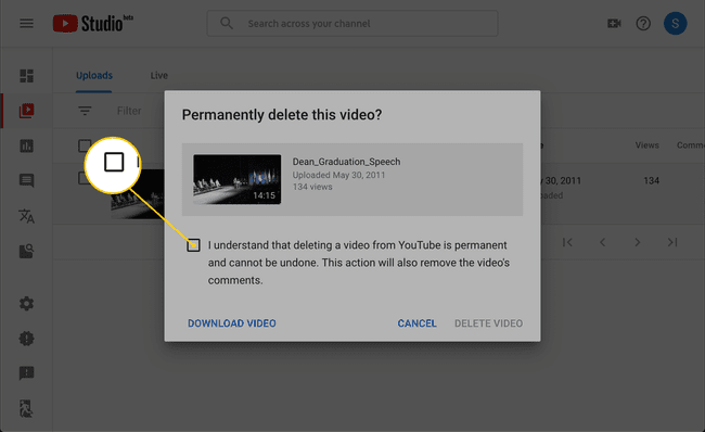 Selectievakje om het verwijderen van YouTube-video te bevestigen