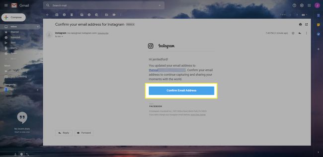 E-poruka s potvrdom s Instagrama kada promijenite adresu e-pošte.