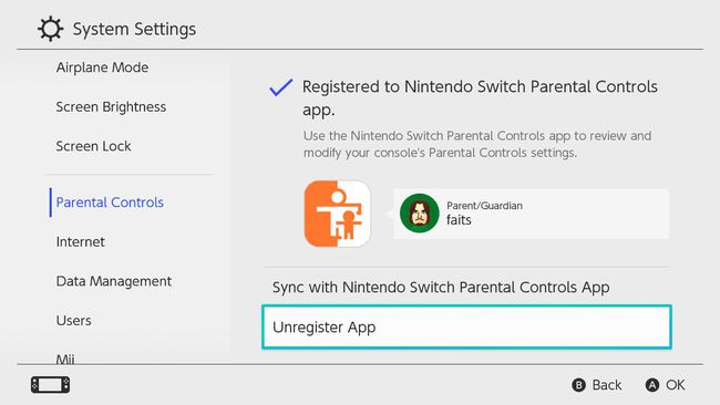 NintendoSwitchで強調表示されているアプリの登録を解除します。