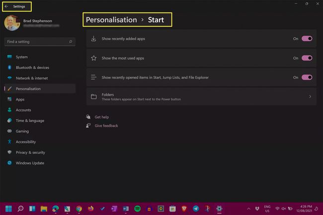Windows 11 Personalisierungseinstellungen.
