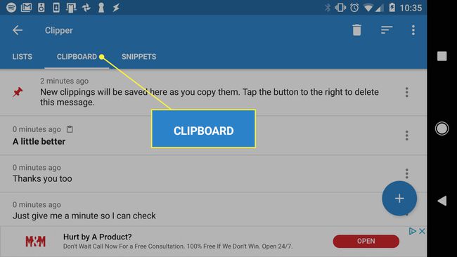 Fila Clipboard din Clipper pentru Android