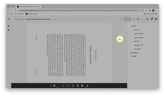 Adobe otáčí web PDF se zvýrazněným dialogovým oknem Stáhnout soubor