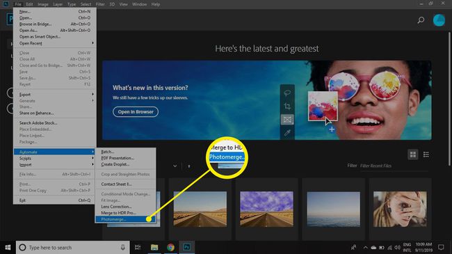 Öffnen Sie Photoshop und wählen Sie Datei Photomerge automatisieren.