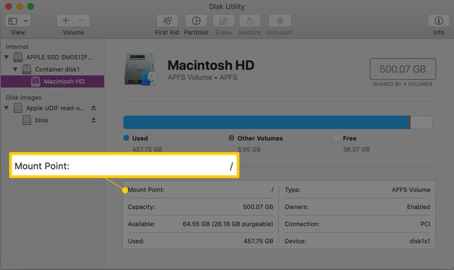 マウントポイント：ディスクユーティリティ内