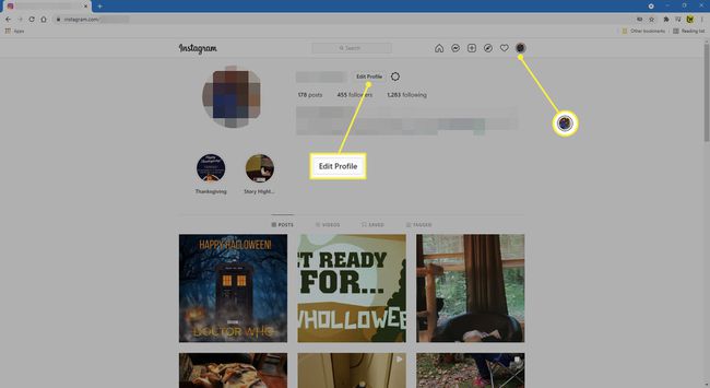 Du kan finde knappen Rediger profil på din Instagrams profilside.