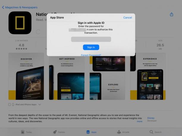 شاشة تنزيل iPad App Store مع مربع إدخال معرف Apple