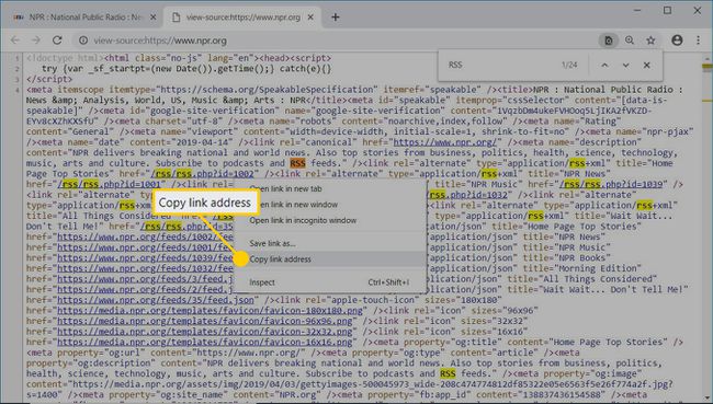 Skopiuj adres linku do kanału RSS znajdującego się w kodzie źródłowym strony internetowej