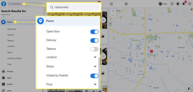 Facebooks sökfält - filtrera efter platser