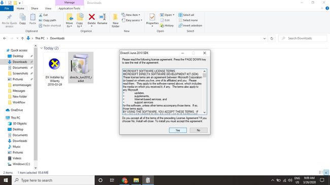 Buka penginstal DirectX dan pilih Ya untuk menerima perjanjian lisensi.