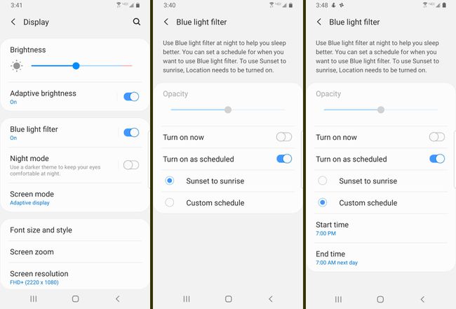 Setările filtrului Samsung Blue Light.