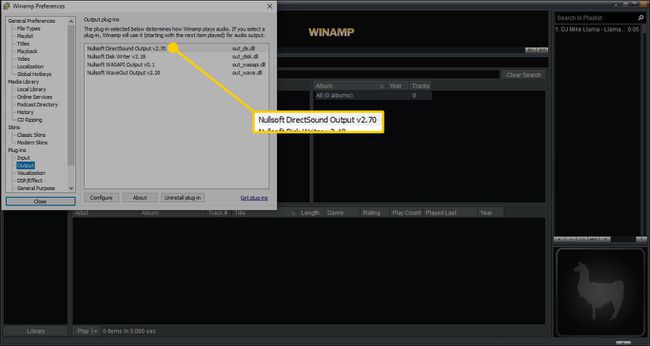 Wyjście Nullsoft DirectSound w preferencjach WinAmp