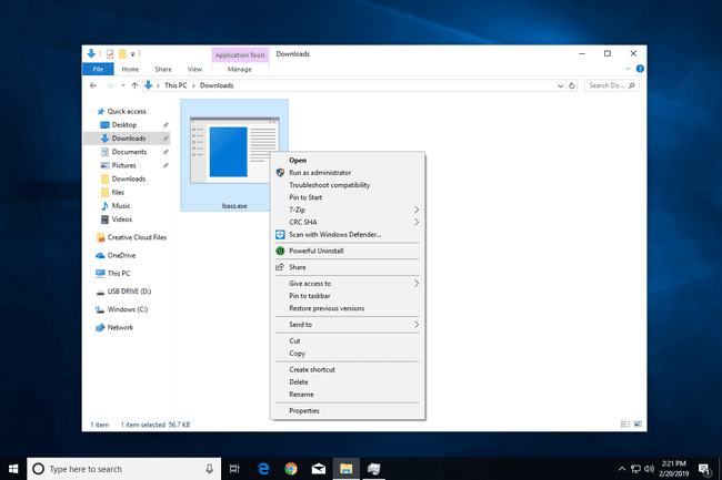 Opção de exclusão Lsass.exe no Windows 10 File Explorer