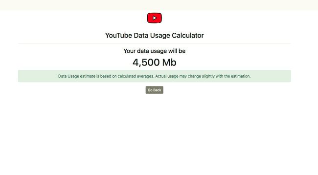 Resultaten van de rekenmachine voor YouTube-gegevensgebruik.