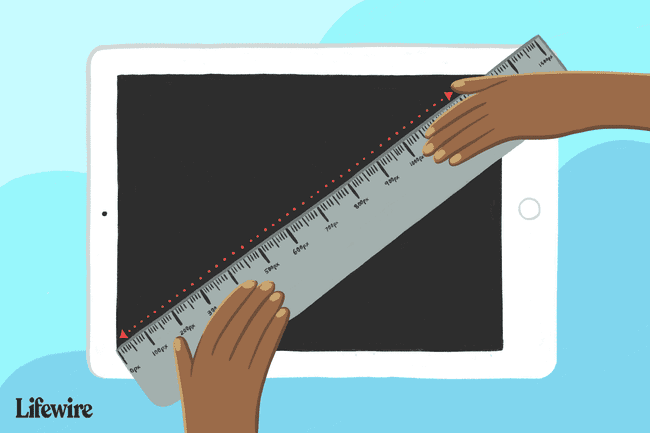 رسم توضيحي لمسطرة على جهاز iPad ، قياس قطريًا
