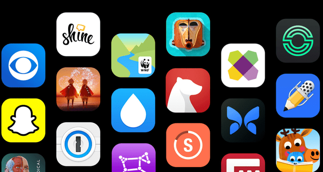 Różnorodne aplikacje App Store, w tym SnapChat, CBS i Wayfair