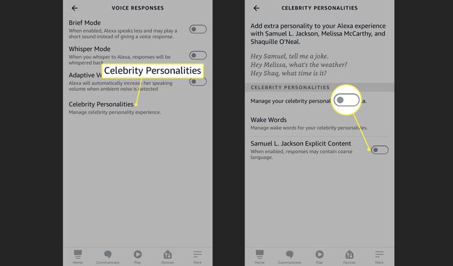 Osobnosti celebrit a explicitní obsah přepínání v aplikaci Alexa