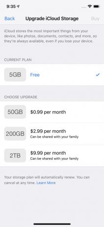 képernyőkép az icloud tárolási lehetőségeinek frissítéséről