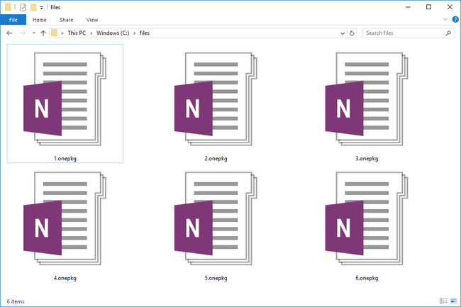 Cuplikan layar beberapa file ONEPKG di Windows 10 yang digunakan MS OneNote