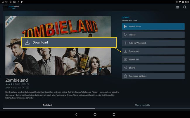 Selectând descărcarea unui film în Amazon Prime Video