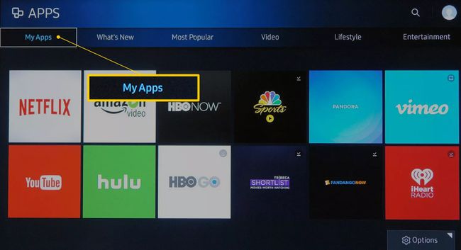 Obrazovka MyApps v obchode Samsung Smart TV App Store