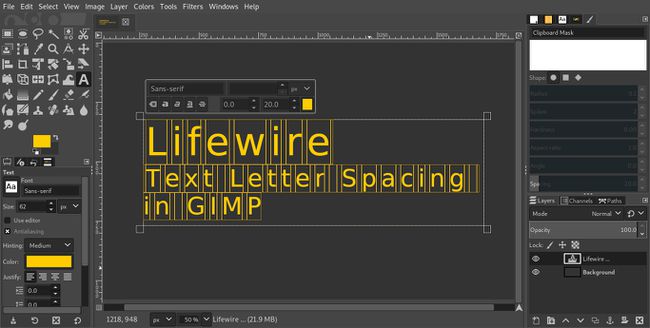 GIMP ändert den Buchstabenabstand