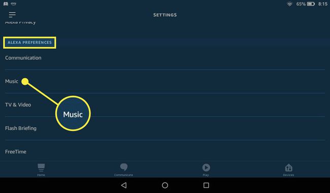 Muusika Alexa seadete Alexa eelistuste all