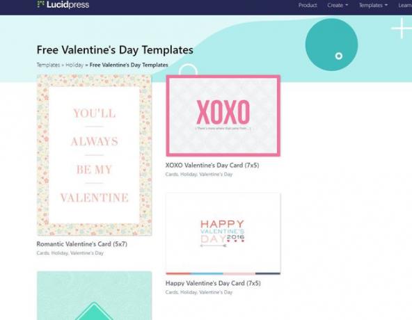 Lucidpress 웹사이트의 발렌타인 데이 템플릿