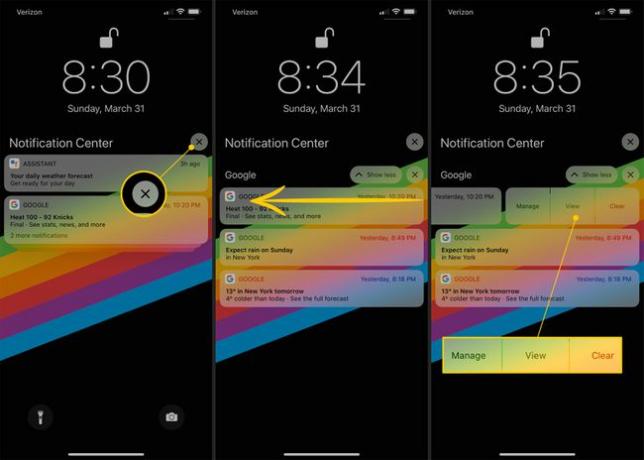 X-knapp, sveipebevegelse, ManageViewClear alternativer for varsler om låseskjerm på iPhone X