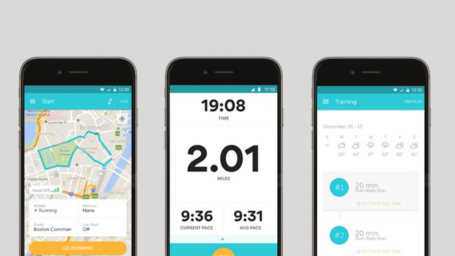 Drei Screenshots der Runkeeper-App.