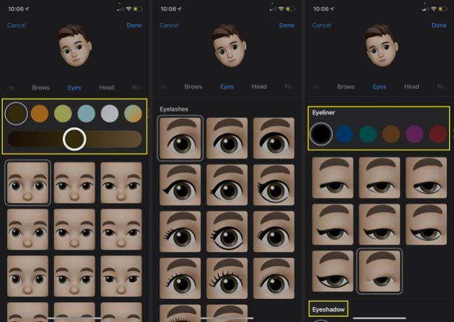 Opções de olhos para um Memoji