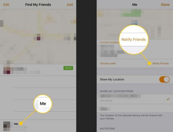 Comando Notificar amigos no aplicativo Find My Friends