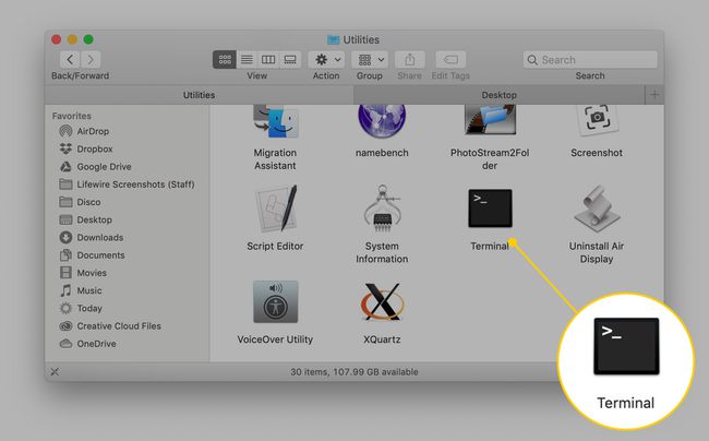 macOS Finder 윈도우의 터미널 앱 아이콘