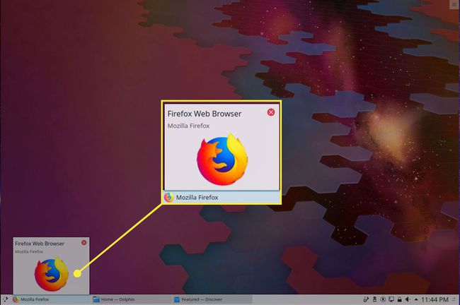 Vignette d'une application réduite dans KDE Plasma