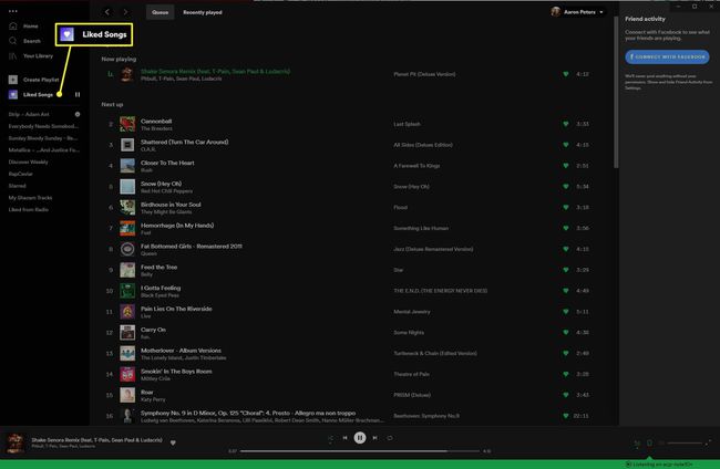 Spellista med gillade låtar markerad i Spotify