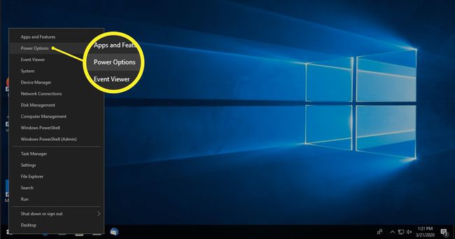 Параметры электропитания при запуске Windows 10