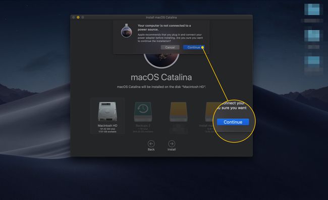 MacOSCatalinaのインストールの[続行]ボタン