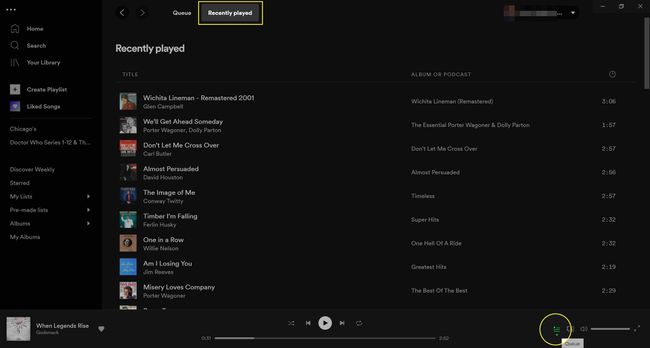 Spotify Ostatnio odtwarzana playlista.