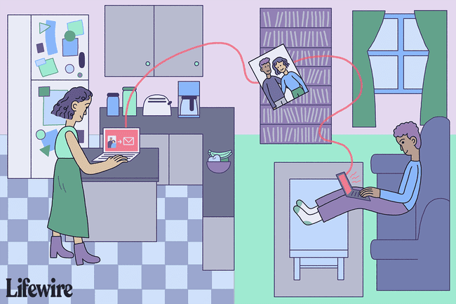 Kaks inimest jagavad oma kodus fotofaili ühest arvutist teise