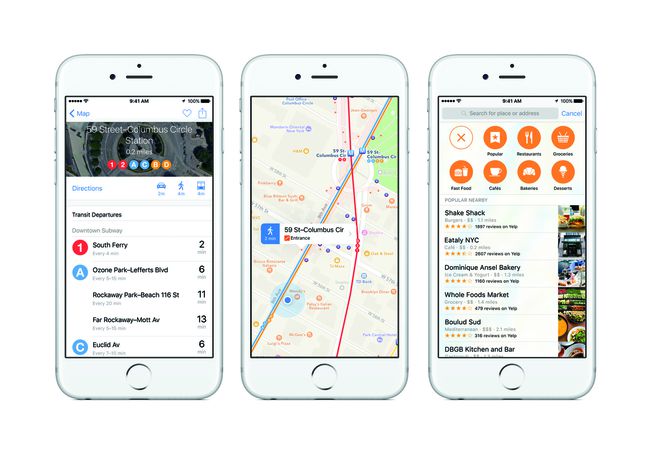 Capturas de tela do Apple Maps