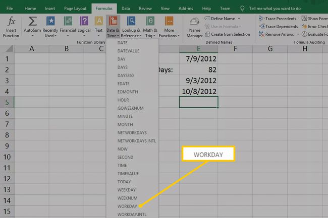 ARBEITSTAG-Menüelement aus der Schaltfläche Datum & Uhrzeit in Excel