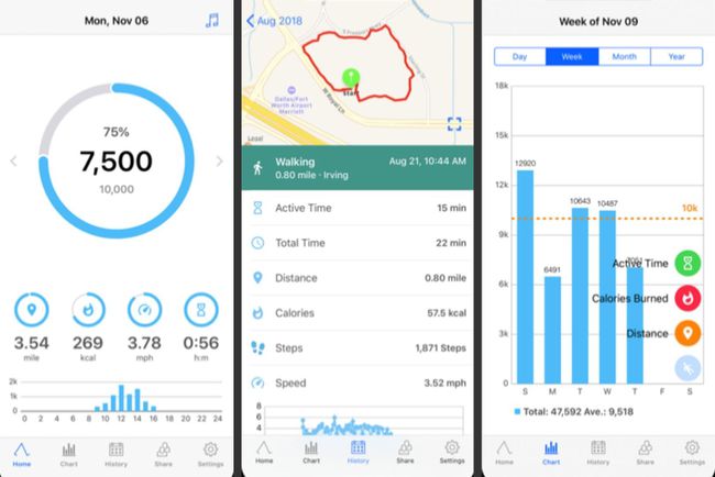 Drei Screenshots von Accupedo Pedometer