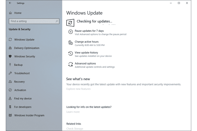 A Windows Update frissítések keresése a Windows 10 rendszerben